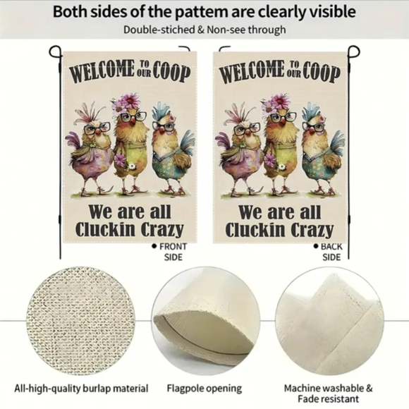 Funny Chicken/Rooster Garden Flag Printed Both Sides NWT - Picture 4 of 11